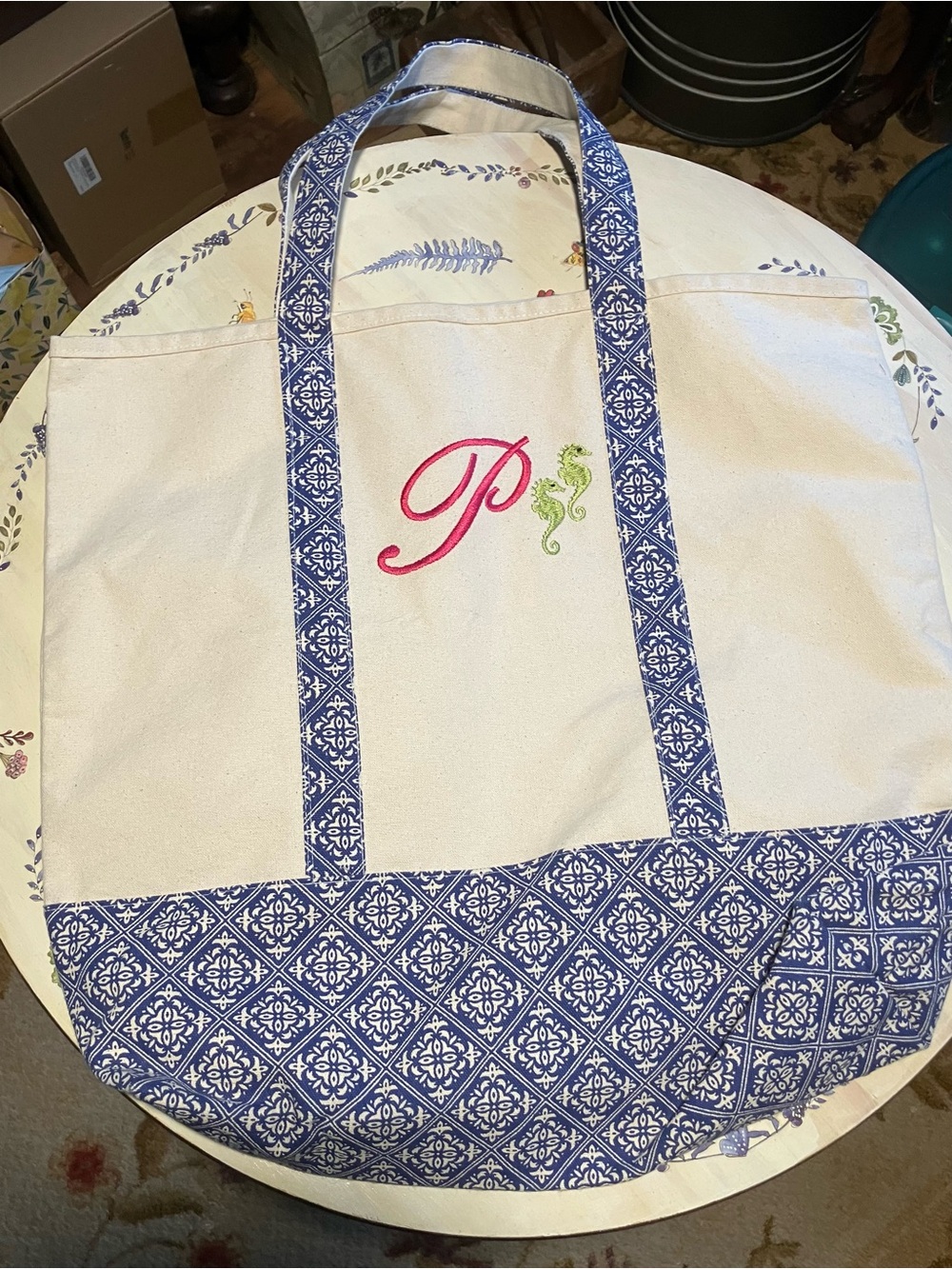 Monogrammed tote with the letter P